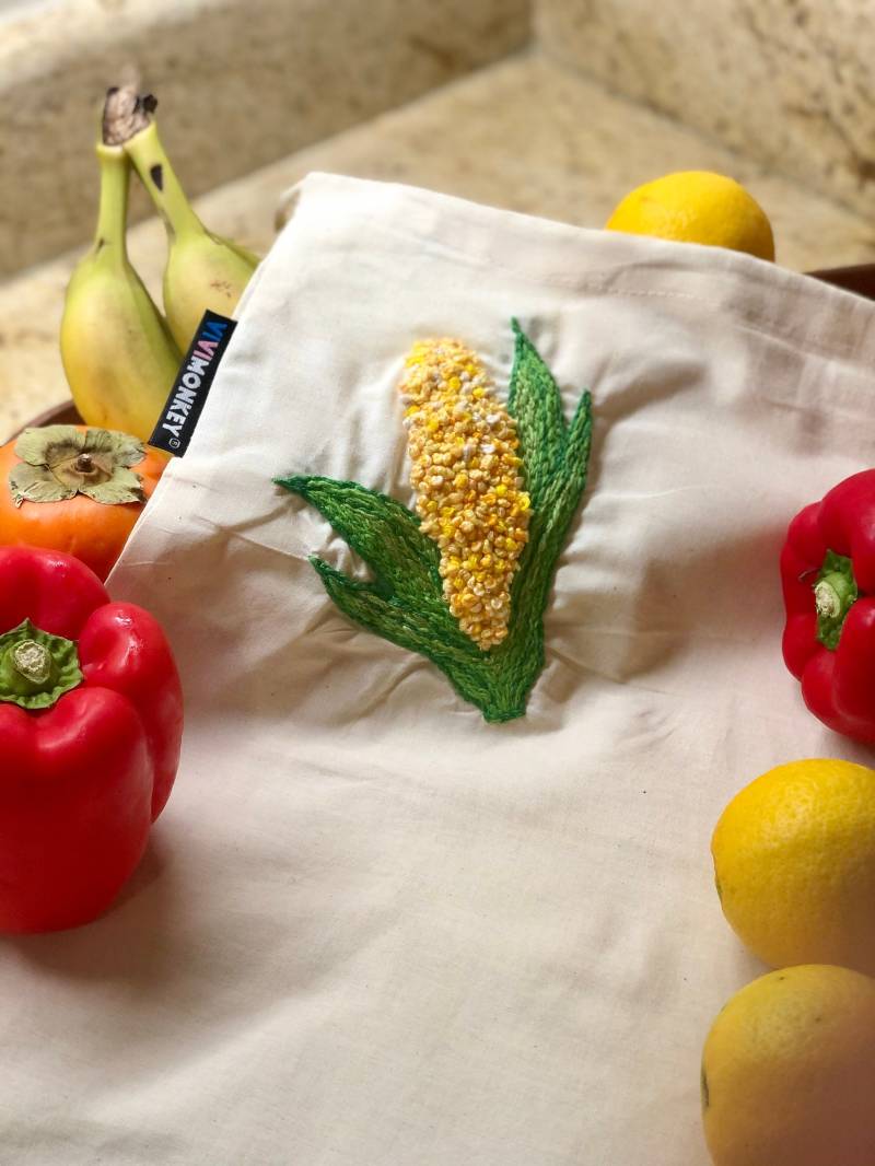 Hand Bestickt Wiederverwendbare Produzieren Tasche - Mais Hand Bestickt Wiederverwendbare Produzieren Tasche - Mais von KimbaMartini