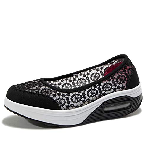 Kimily-UK Damen Freizeitschuhe Loafers Keilabsatz Leicht Walking Schuhe Plateau Turnschuhe Mesh Anti Slip Fitness Sneaker Laufschuhe Sommer Atmungsaktiv Espadrilles Klettverschluss in Größe 35-42 von Kimily-UK