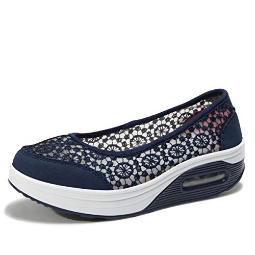 Kimily-UK Damen Freizeitschuhe Loafers Keilabsatz Leicht Walking Schuhe Plateau Turnschuhe Mesh Anti Slip Fitness Sneaker Laufschuhe Sommer Atmungsaktiv Espadrilles Klettverschluss in Größe 35-42 von Kimily-UK