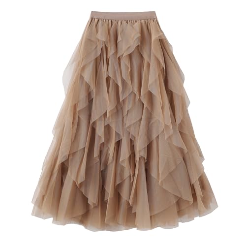 Kimily-UK Frauen Tüll Rock Elastische Taille Lange Tiered Röcke Multi-Layer Porm Plisseeröcke Mesh Tutu Röcke Puffy A-Linie Prinzessin Elegante Vintage Party Maxi Röcke von Kimily-UK