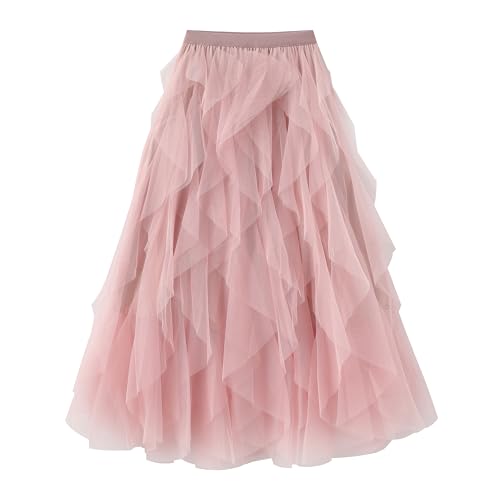 Kimily-UK Frauen Tüll Rock Elastische Taille Lange Tiered Röcke Multi-Layer Porm Plisseeröcke Mesh Tutu Röcke Puffy A-Linie Prinzessin Elegante Vintage Party Maxi Röcke von Kimily-UK