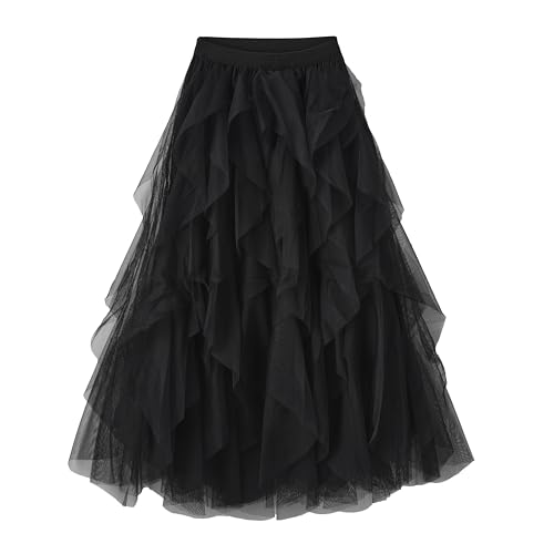 Kimily-UK Frauen Tüll Rock Elastische Taille Lange Tiered Röcke Multi-Layer Porm Plisseeröcke Mesh Tutu Röcke Puffy A-Linie Prinzessin Elegante Vintage Party Maxi Röcke von Kimily-UK