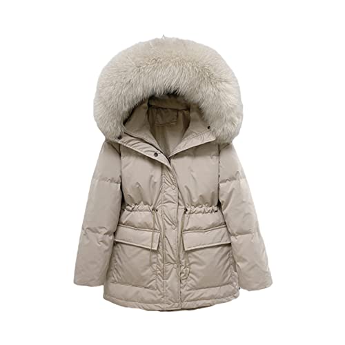 Damen-Daunenjacke, 90 % Entendaunen, flauschig, großer Waschbär, mit Kapuze, kurzer Daunenmantel, Real Fox Fur4, Small von Kimiyar