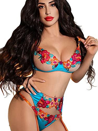 Kimlyf Strapsen Dessous Set für Damen Dessous Sexy Unterwäsche Reizwäsche für die Frau mit Strapsen mit BH und Slip mit Spitze Vielfarbig 4-teiliges Set M von Kimlyf