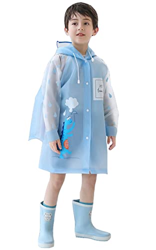 Regenponcho Regencape Kinder mit Schulranzen Wasserdicht für Jungen für Mädchen mit Ärmel mit Reflektoren Mehrweg Blau L von Kimlyf