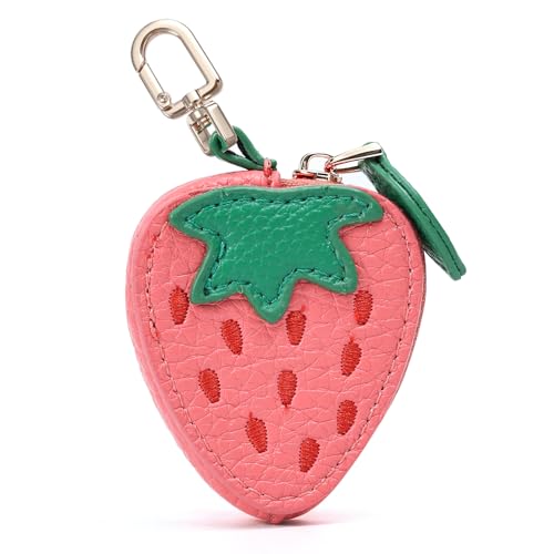 Erdbeer-Münzgeldbörse Schlüsselanhänger für Frauen - Niedliche Mini-Geldbörse mit Reißverschluss, Obstförmiger Taschenanhänger für Rucksack, Geldbörse oder Schlüssel von Kimonce
