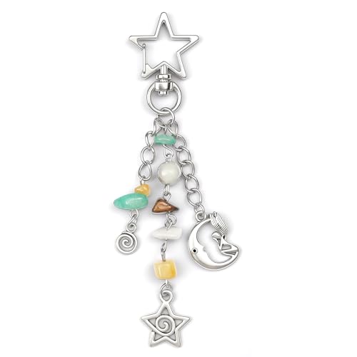 Kimonce Y2K Schlüsselanhänger mit Sonne und Mond, bunte Sternperlen, ästhetisches Taschenzubehör, niedlicher Geldbörsenanhänger für Damen, Herren, Handtasche und Rucksack von Kimonce