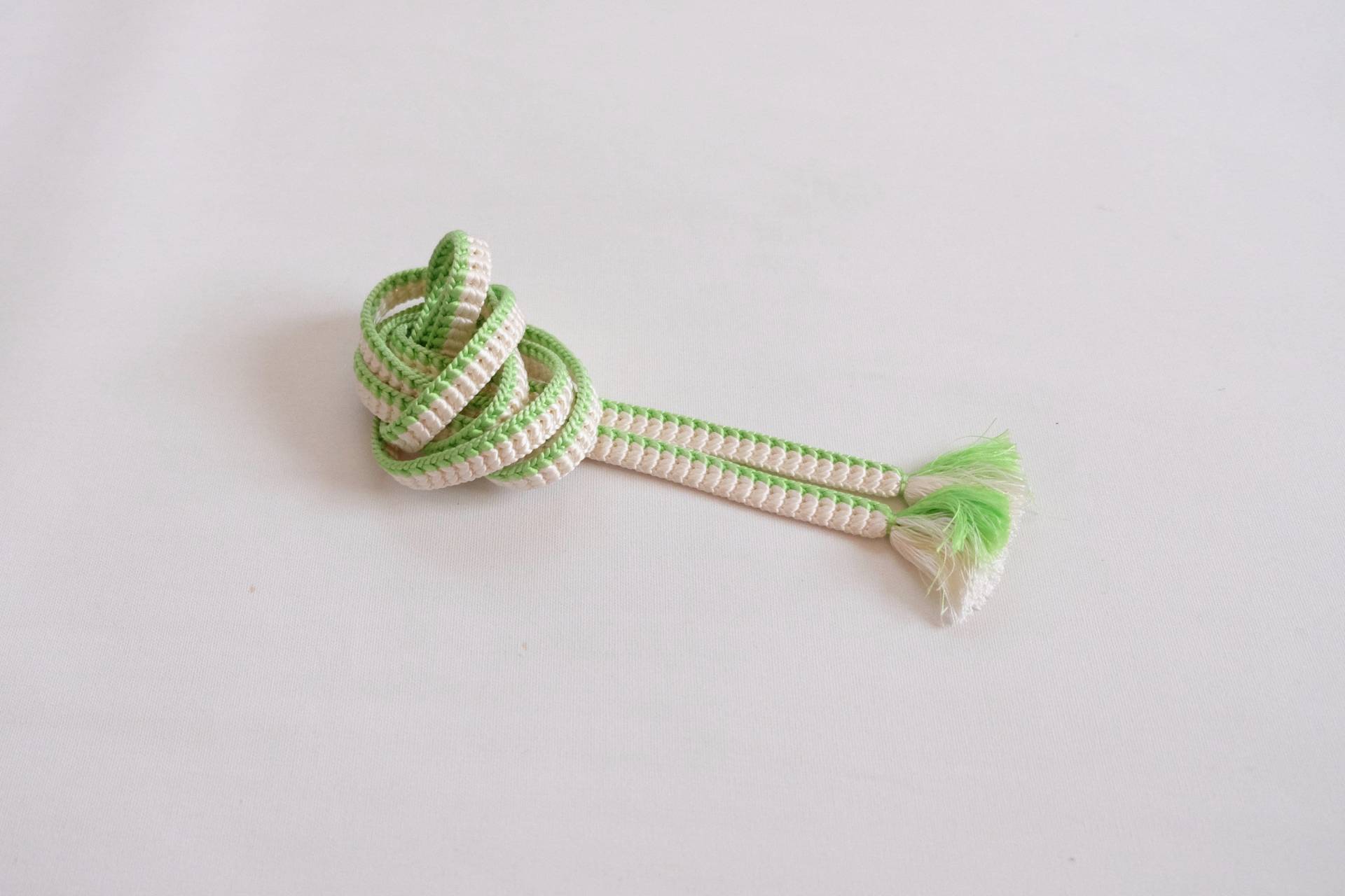 Flach Obijime - Weiß & Grün Kimono Gürtel Seide Vintage Accessoires von KimonoNamiya