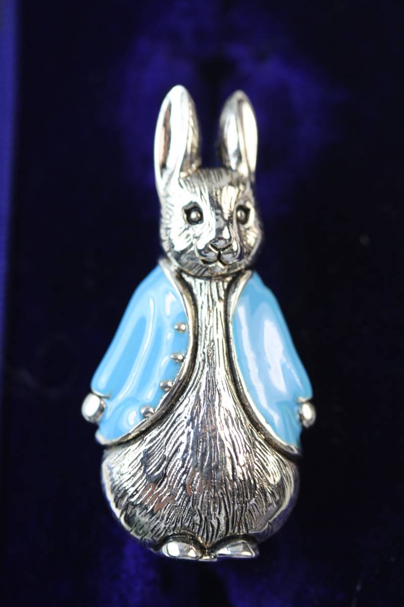Peter Rabbit Beatrix Potter Blaue Emaille Silber Sterling Brosche von KimsCollectablesUK