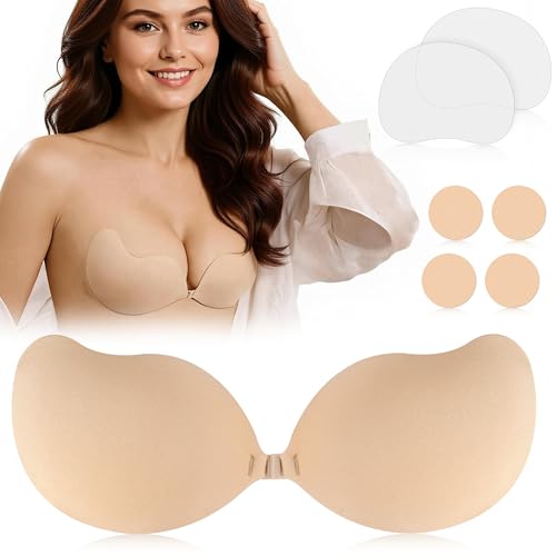 Kimsky Klebe Bh, Unsichtbarer Klebe Bh Push Up, Wiederverwendbarer Sticky Bra für Alle Brustformen, Push Up Klebe bh mit Brustwarzenschutz und Lifting Kleber, für Brautkleider und Abendkleider - A CUP von Kimsky