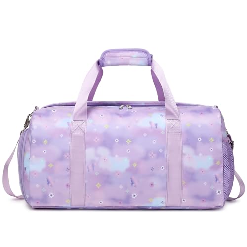 Blume Sporttasche für Mädchen Leicht Reisetasche Kinder Mädchen Trainingstasche Tanztasche 25L Damen Sporttaschen Schulsporttasche mit wasserdichtem Nassfach und Schuhfach von Kimwadalh