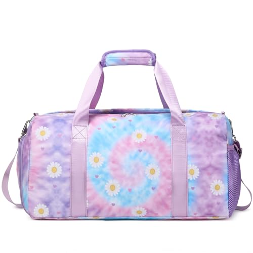 Gänseblümchen Reisetasche für Mädchen Sporttasche Kinder Mädchen Schulsporttasche Leicht Sport Gymnastik Trainingstasche Tanztasche 25L Klassische Sporttaschen mit Wasserdichtem Nassfach und Schuhfach von Kimwadalh