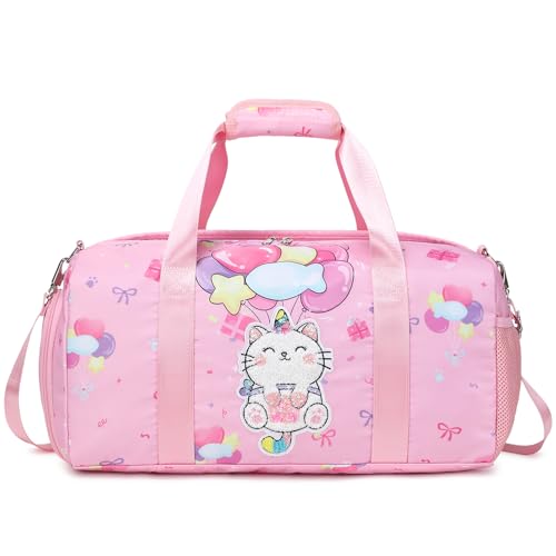 Katze Sporttasche Kinder Mädchen Leicht Reisetasche Kinder Mädchen Trainingstasche Tanztasche 25L Sporttaschen mit wasserdichtem Nassfach und Schuhfach von Kimwadalh
