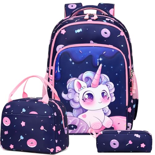 Kimwadalh Einhorn Kinderrucksack Mädchen Rucksack Niedliche Kinder Schultasche 3 TLG. Set Primarschule Daypack Rucksack für Schule Reisen von Kimwadalh