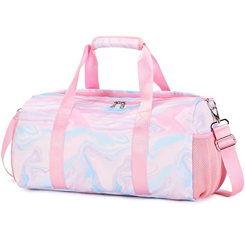 Mädchen Sporttasche Reise Duffel Mädchen Reisetasche Kinder Tanztasche Reisetasche Trainingstasche Damen Sporttasche für Gymnastik Schwimm,Mädchen Reisetasche mit Wasserdichter Tasche und Schuhfach von Kimwadalh