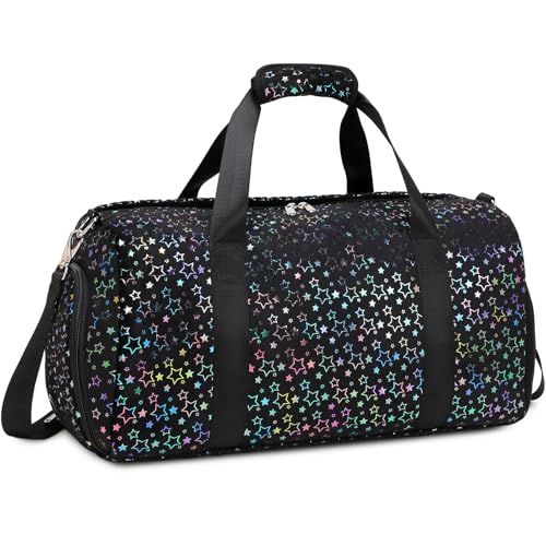 Reisetaschen Kinder Sporttasche Mädchen Kindertasche 25L Schulsporttasche Klassische Sporttaschen Kinder Trainingstasche mit Schuhfach,Sternen Plüsch von Kimwadalh