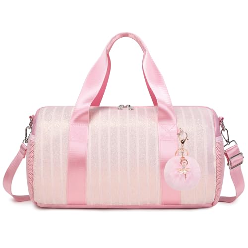 Sporttasche Kinder Mädchen Ballet Tanztasche Kleine Reisetasche Gymnastiktasche mit Wasserdichter,Glitzer Streifen von Kimwadalh
