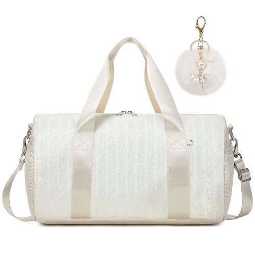 Sporttasche Kinder Mädchen Kleine Reisetasche Gymnastiktasche Ballet Tanztasche mit Wasserdichter Tasche,Glitzer Streifen von Kimwadalh