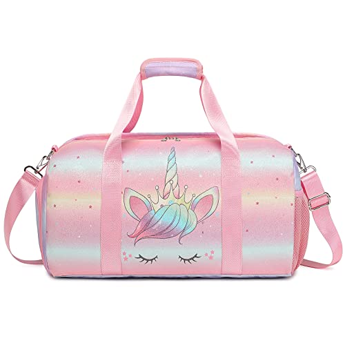 Sporttasche Mädchen Reisetasche Kindertasche Glitzer Tanztasche Gymnastik Schwimmtasche Sporttasche für Mädchen Einhorn Reisetasche von Kimwadalh