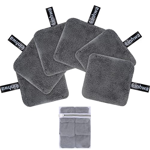 KinHwa Abschminkpads waschbar wiederverwendbare Wattepads Makeup Entferner Pads Mikrofaser Abschminkpads Gesicht Superweich Gesichtsreinigungs Pads Mit Wäschebeutel Dunkelgrau 6 Stück 10cm×10cm von KinHwa