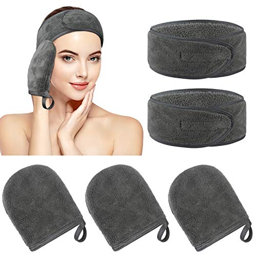 KinHwa Make-Up Entferner Handschuh Super Sanft Mikrofaser Abschminkhandschuh Wiederverwendbar Gesichtsreinigung und Kosmetik Stirnband Dunkelgrau von KinHwa