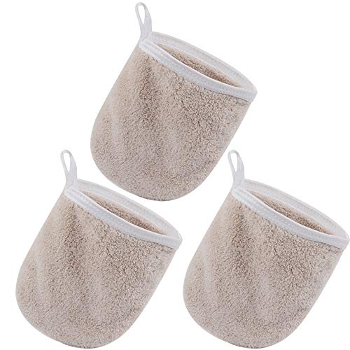 KinHwa Waschlappen Waschhandschuh Frottee Waschbar Make up Entferner Tuch Gesichtsreinigungstücher Wiederverwendbare Mikrofaser Abschminktücher Abschminken Nur Mit Wasser 13cm x 10cm 3 Stück Braun von KinHwa