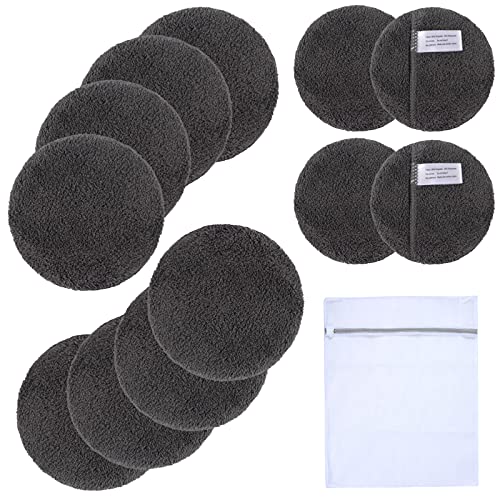 KinHwa Makeup Entferner Pads Wiederverwendbare Abschminkpads Waschbar Mikrofaser Abschminkpads Gesicht Superweich Gesichtsreinigungs Pads Mit Wäschebeutel Dunkelgrau 12Stück von KinHwa