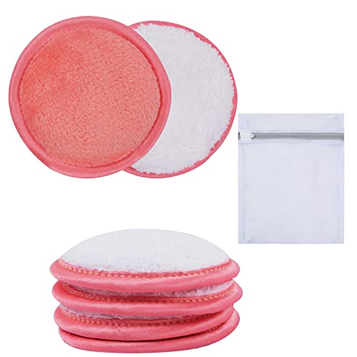 KinHwa Makeup Entferner Pads Wiederverwendbare Abschminkpads Waschbar Mikrofaser Abschminkpads Gesicht Superweich Gesichtsreinigungs Pads Mit Wäschebeutel Rosa/Weiß 6Stück von KinHwa