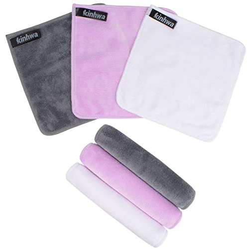 KinHwa Mikrofaser Abschminktücher Waschlappen Frottee waschbar reinigungstücher gesicht microfaser Handtücher weiche & wiederverwendbare Make-Up Entferner Tuch 20cm x 20 cm 6 Stück Grau+Violett+Weiß von KinHwa