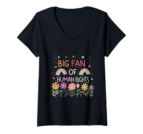 Damen Großer Fan von Menschenrechtsprotesten: Rainbow Art T-Shirt mit V-Ausschnitt Damen Großer Fan von Menschenrechtsprotesten: Rainbow Art T-Shirt mit V-Ausschnitt von Kind Color Collective