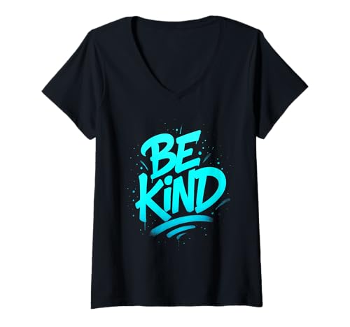 Damen Sei nett, Graffiti-Straßenkunstdesign T-Shirt mit V-Ausschnitt Damen Sei nett, Graffiti-Straßenkunstdesign T-Shirt mit V-Ausschnitt von Kind Street