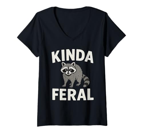 Damen Funny Raccoon Kinda Feral T-Shirt mit V-Ausschnitt Damen Funny Raccoon Kinda Feral T-Shirt mit V-Ausschnitt von Kinda Feral Funny Raccoon Lover Apparel