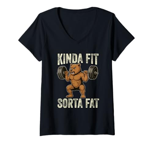 Damen Kinda Fit Sorta Fat Bear Gewichtheben Workout Gym Merch T-Shirt mit V-Ausschnitt Damen Kinda Fit Sorta Fat Bear Gewichtheben Workout Gym Merch T-Shirt mit V-Ausschnitt von Kinda Fit Sorta Fat Weightlifting Merch