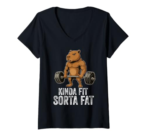 Damen Kinda Fit Sorta Fat Capybara Gewichtheben Workout Gym Merch T-Shirt mit V-Ausschnitt Damen Kinda Fit Sorta Fat Capybara Gewichtheben Workout Gym Merch T-Shirt mit V-Ausschnitt von Kinda Fit Sorta Fat Weightlifting Merch