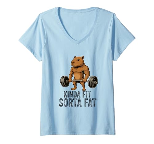 Damen Kinda Fit Sorta Fat Capybara Gewichtheben Workout Gym Merch T-Shirt mit V-Ausschnitt Damen Kinda Fit Sorta Fat Capybara Gewichtheben Workout Gym Merch T-Shirt mit V-Ausschnitt von Kinda Fit Sorta Fat Weightlifting Merch