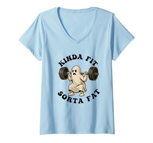 Damen Kinda Fit Sorta Fat Ghost Gewichtheben Workout Halloween T-Shirt mit V-Ausschnitt Damen Kinda Fit Sorta Fat Ghost Gewichtheben Workout Halloween T-Shirt mit V-Ausschnitt von Kinda Fit Sorta Fat Weightlifting Merch