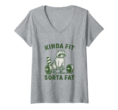 Damen Kinda Fit Sorta Fat Raccoon Gewichtheben Workout Gym Merch T-Shirt mit V-Ausschnitt Damen Kinda Fit Sorta Fat Raccoon Gewichtheben Workout Gym Merch T-Shirt mit V-Ausschnitt von Kinda Fit Sorta Fat Weightlifting Merch