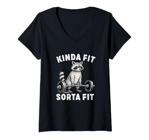 Damen Kinda Fit Sorta Fat Raccoon Gewichtheben Workout Gym Merch T-Shirt mit V-Ausschnitt Damen Kinda Fit Sorta Fat Raccoon Gewichtheben Workout Gym Merch T-Shirt mit V-Ausschnitt von Kinda Fit Sorta Fat Weightlifting Merch