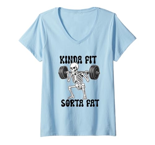 Damen Kinda Fit Sorta Fat Skelett Gewichtheben Workout Halloween T-Shirt mit V-Ausschnitt Damen Kinda Fit Sorta Fat Skelett Gewichtheben Workout Halloween T-Shirt mit V-Ausschnitt von Kinda Fit Sorta Fat Weightlifting Merch