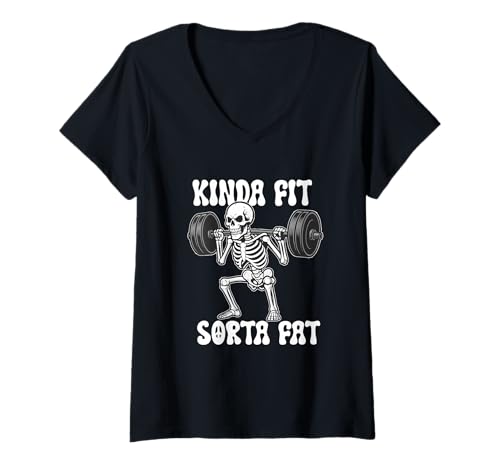 Damen Kinda Fit Sorta Fat Skelett Gewichtheben Workout Halloween T-Shirt mit V-Ausschnitt Damen Kinda Fit Sorta Fat Skelett Gewichtheben Workout Halloween T-Shirt mit V-Ausschnitt von Kinda Fit Sorta Fat Weightlifting Merch