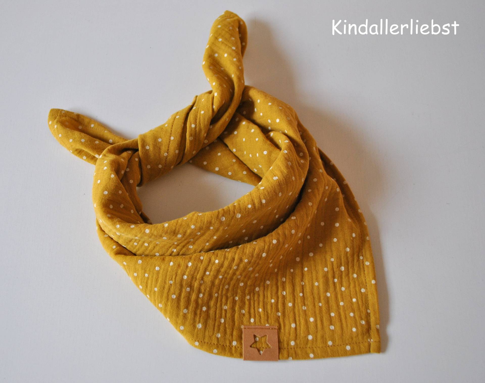 Musselin Halstuch Für Babys & Kleinkinder Kopftuch Kuscheltuch Senfgelb Mit Pünktchen von Kindallerliebst