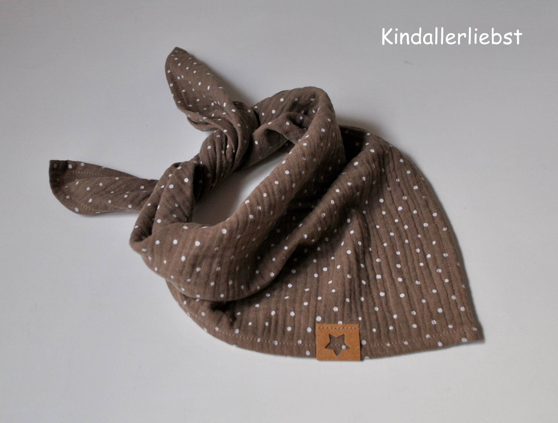 Musselin Halstuch Für Babys & Kleinkinder Kopftuch Kuscheltuch Taupe Mit Pünktchen von Kindallerliebst