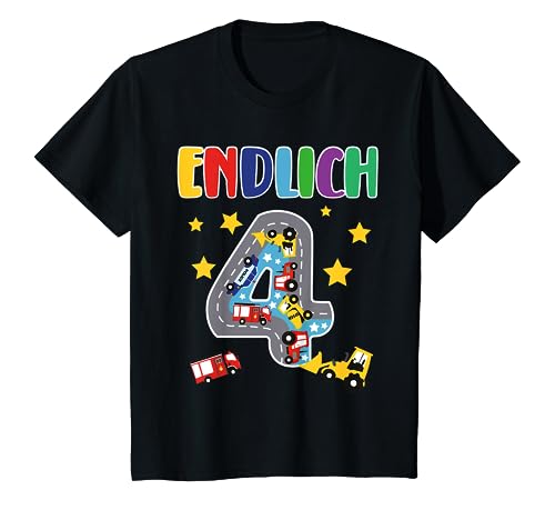 Kinder Endlich 4 Jahre Bagger Polizei Feuerwehr Kinder Geburtstag T-Shirt Kinder Endlich 4 Jahre Bagger Polizei Feuerwehr Kinder Geburtstag T-Shirt von Kinder 4 Jahre Geburtstag Bagger Polizei Design