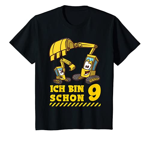 Kinder Bagger Geburtstag Ich bin schon 9 Jahre Jungen Baustellen T-Shirt von Kinder Bagger & Baustellen Geburtstagsshirts