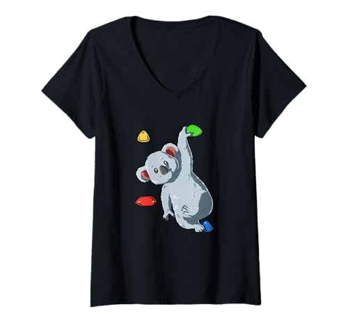 Damen Bouldern und Felsklettern Koala T-Shirt mit V-Ausschnitt Damen Bouldern und Felsklettern Koala T-Shirt mit V-Ausschnitt von Kinder Bouldern und Klettern Geschenke