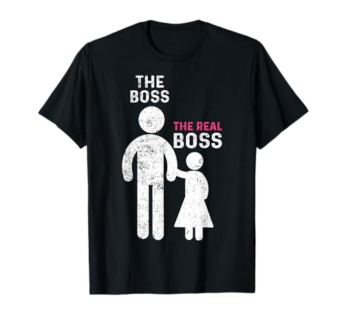 The Real Boss Vater Mädchen Tochter T-Shirt von Kinder Eltern Familie