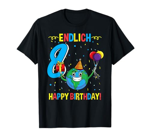 Kinder Endlich 8 Junge Geburtstag Erde T-Shirt Kinder Endlich 8 Junge Geburtstag Erde T-Shirt von Kinder Endlich 8 Junge Geburtstag Erde