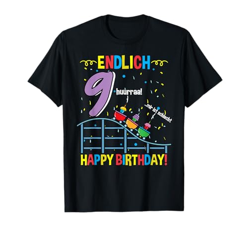 Kinder Endlich 9 Freizeitpark Geburtstag T-Shirt von Kinder Endlich 9 Freizeitpark Geburtstag