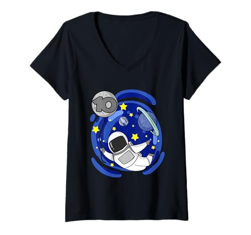 Damen Kinder 10 Geburtstag Junge Rakete Jungen Astronaut Weltraum T-Shirt mit V-Ausschnitt Damen Kinder 10 Geburtstag Junge Rakete Jungen Astronaut Weltraum T-Shirt mit V-Ausschnitt von Kinder Geburtstag 10 Jahre Junge Astronaut Weltall