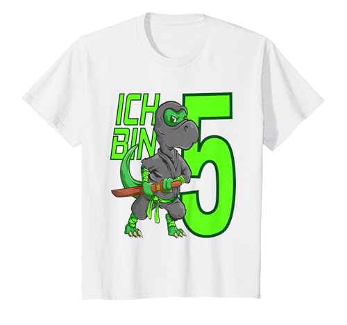 Kinder 5. Geburtstag Ich bin 5 Jahre alt - fünfjähriger T-rex Ninja T-Shirt von Kinder Geburtstag Geschenk Junge Mädchen Sohn